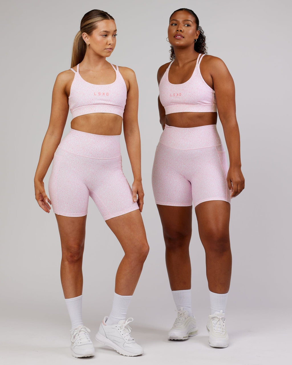 Model wearing Fusion Mid Short Tight - Blush Leopard