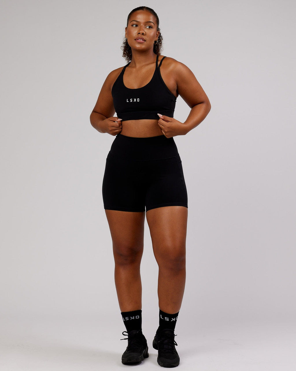 Model wearing Fusion X-Short Tight - Black-Flamingo