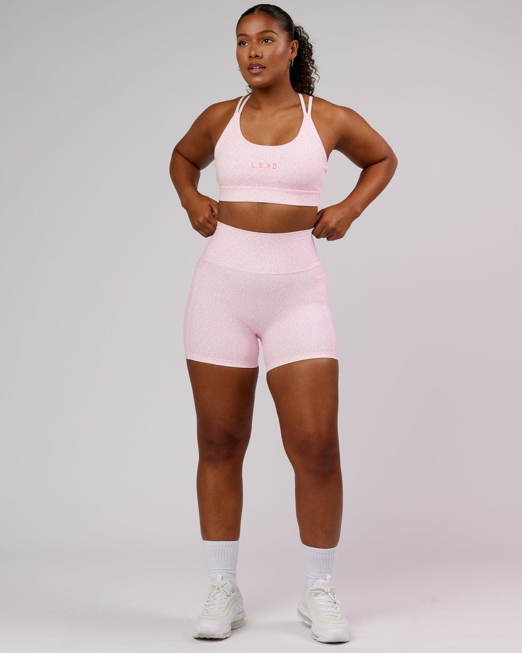 Model wearing Fusion X-Short Tight - Blush Leopard