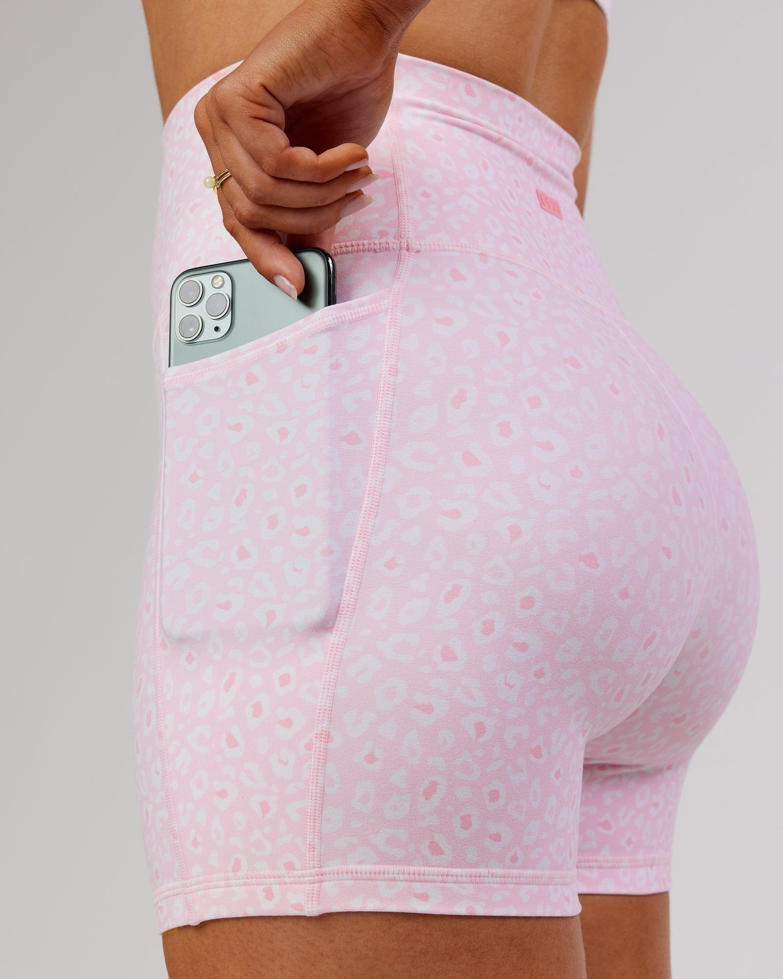 Model wearing Fusion X-Short Tight - Blush Leopard