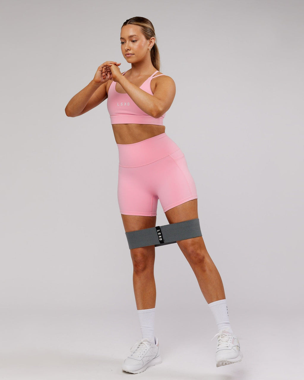 Model wearing Fusion X-Short Tight - Pink Frosting