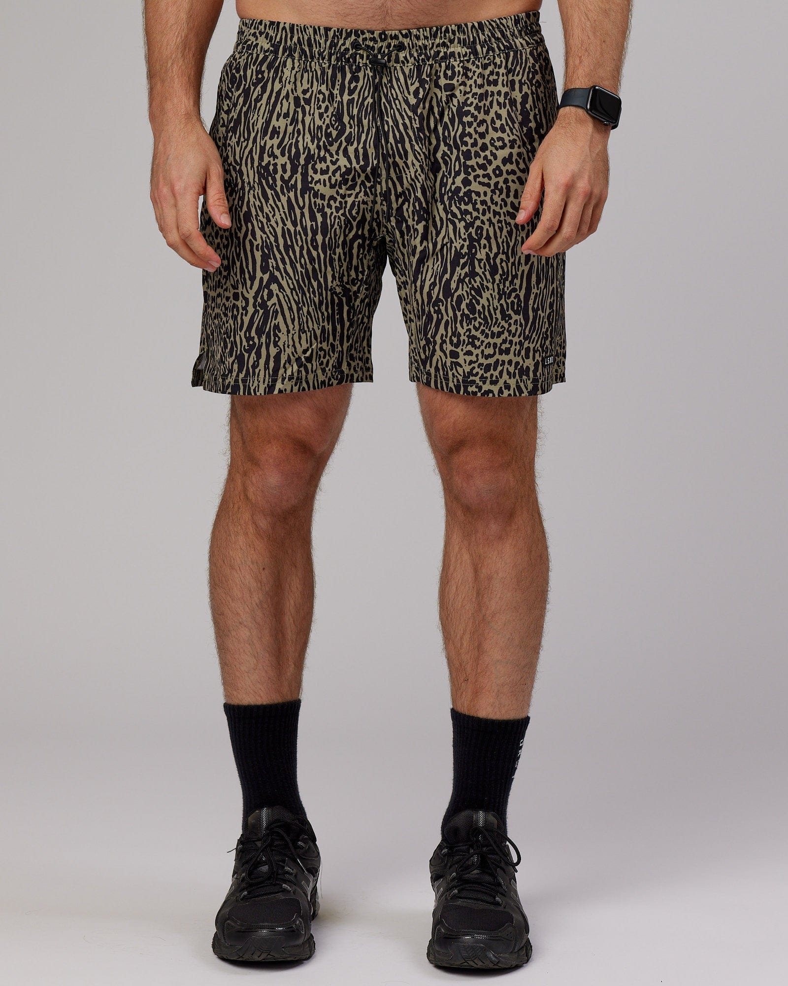 Model wearing Hunter 7" Performance Short - Laurel Oak-Black