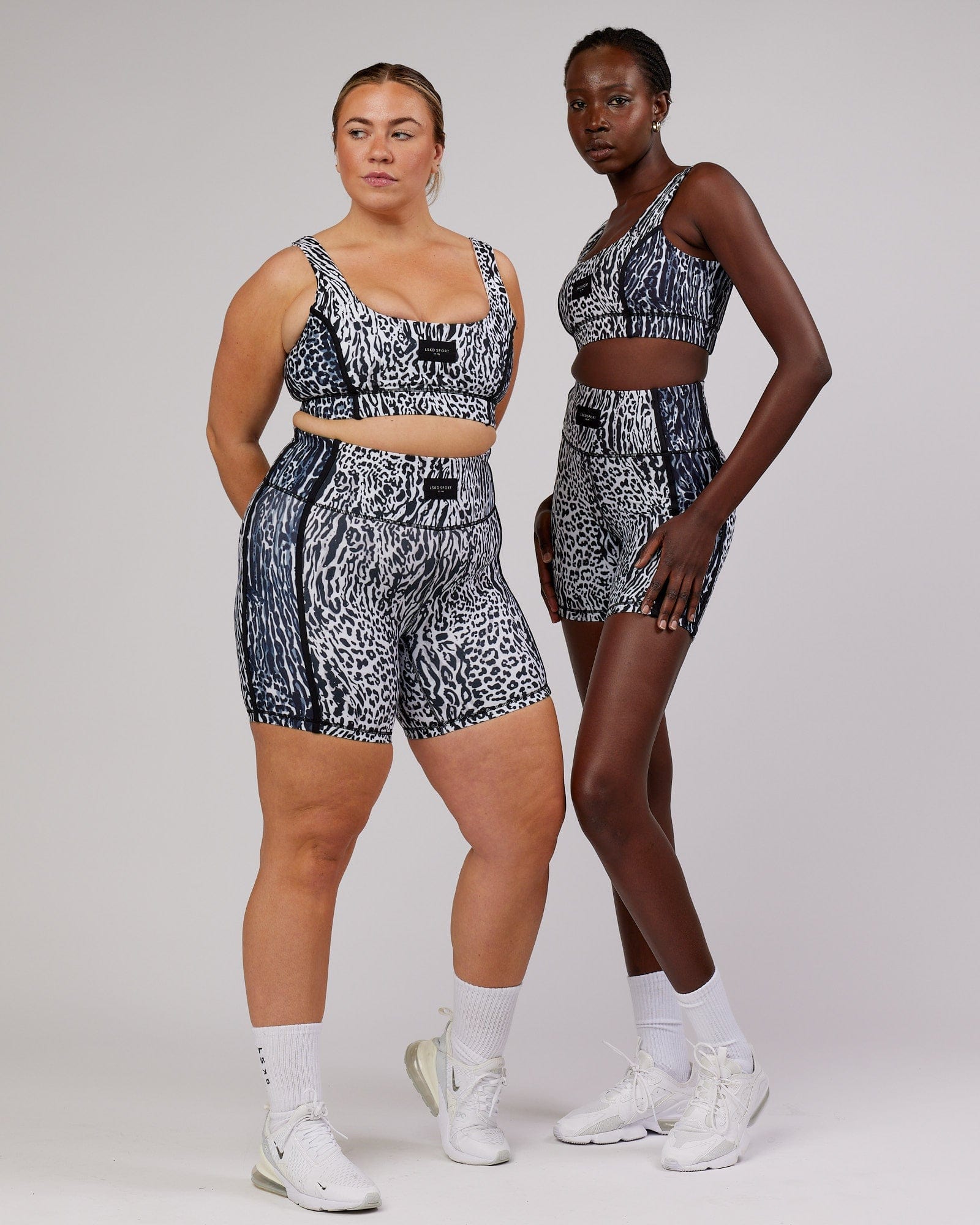 Model wearing Hunter Sports Bra - Snow Leopard