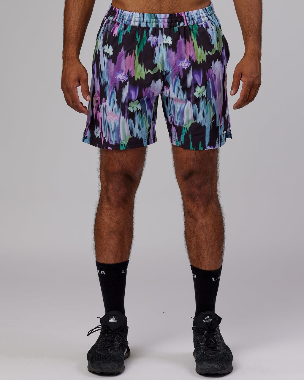 Model wearing Intensity 7'' Performance Short - Hyper Floral Black