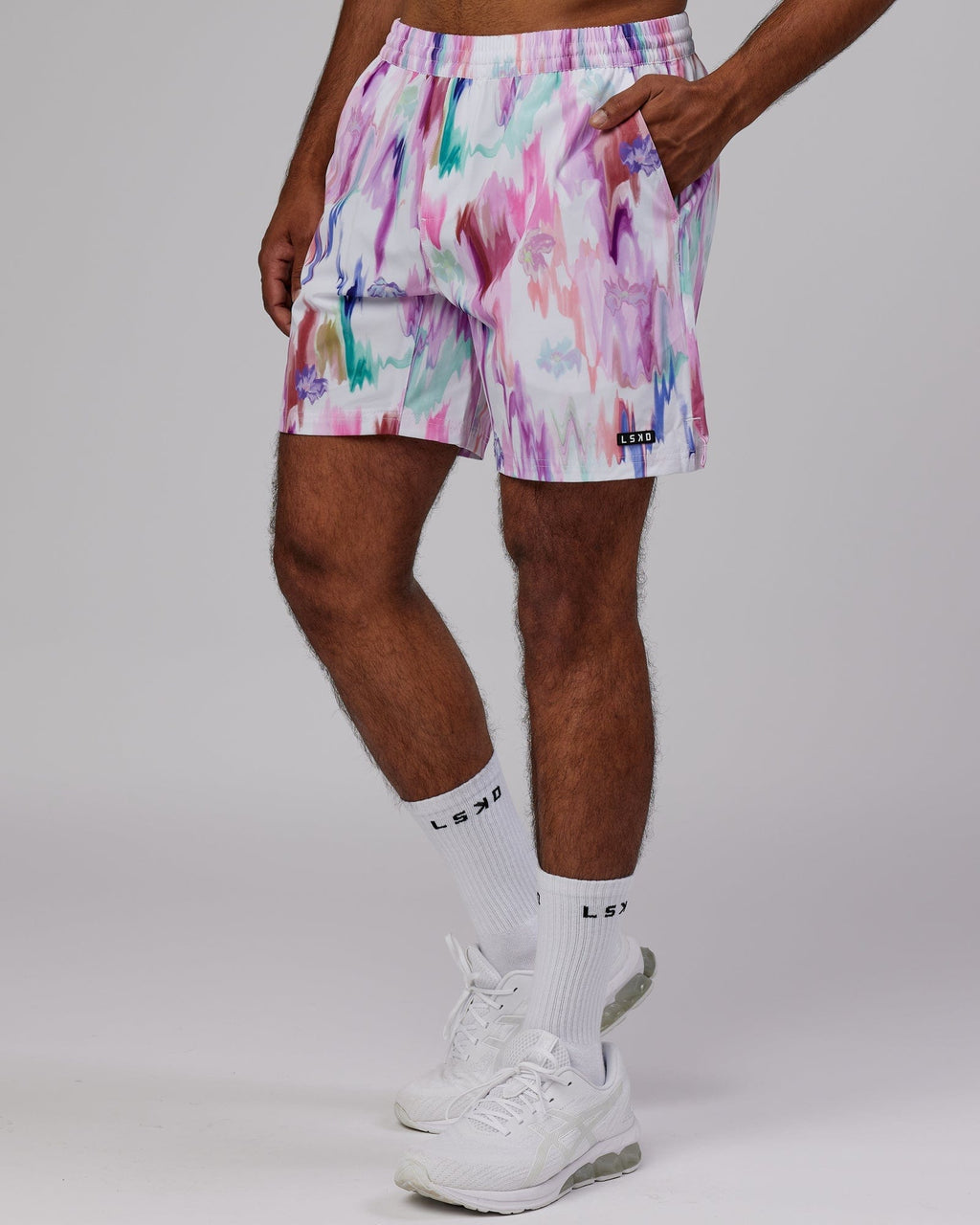 Model wearing Intensity 7'' Performance Short - Hyper Floral White