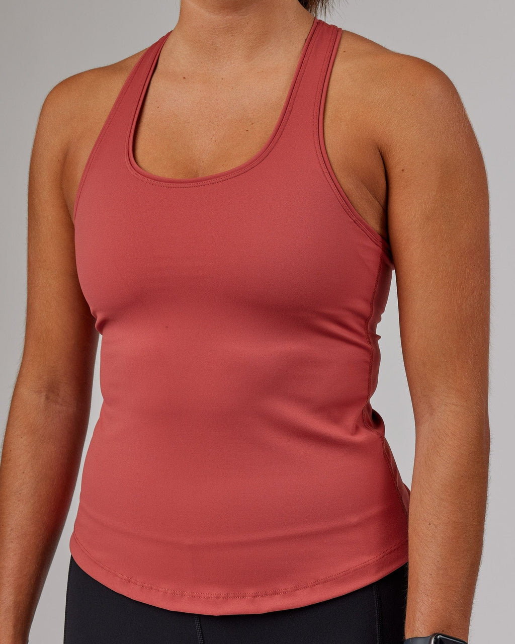 Model wearing Lift Shelf Bra Performance Tank - Marsala
