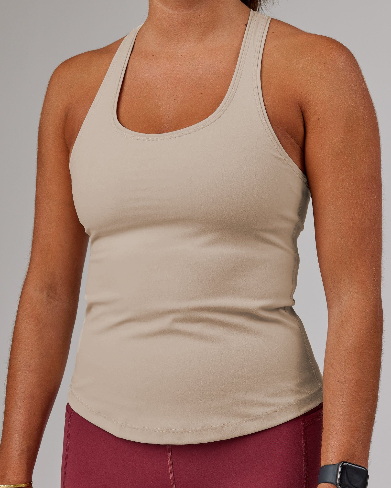 Model wearing Lift Shelf Bra Performance Tank - Silver Grey