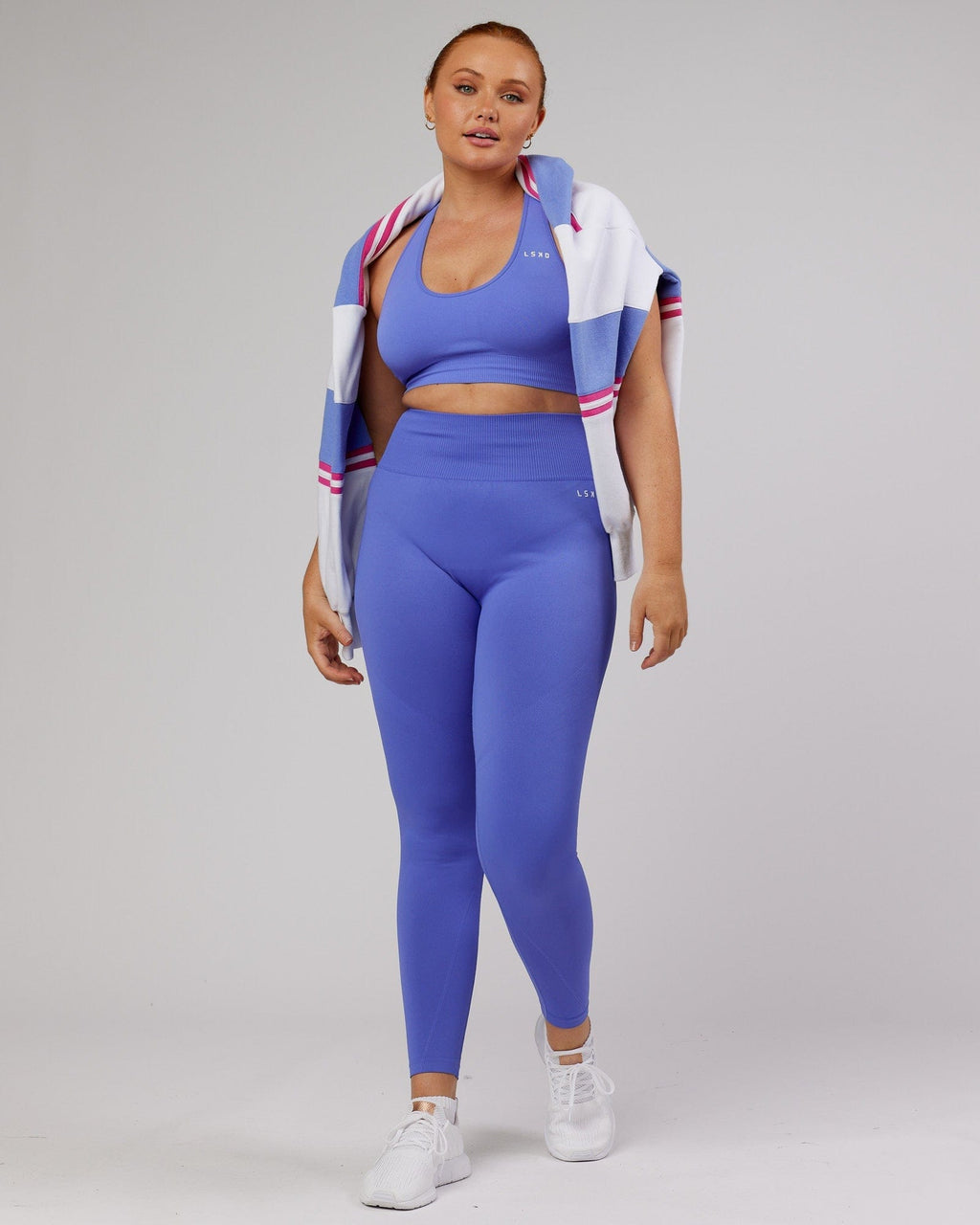 Model wearing Limitless Seamless Full Length Tight - Cornflower Blue