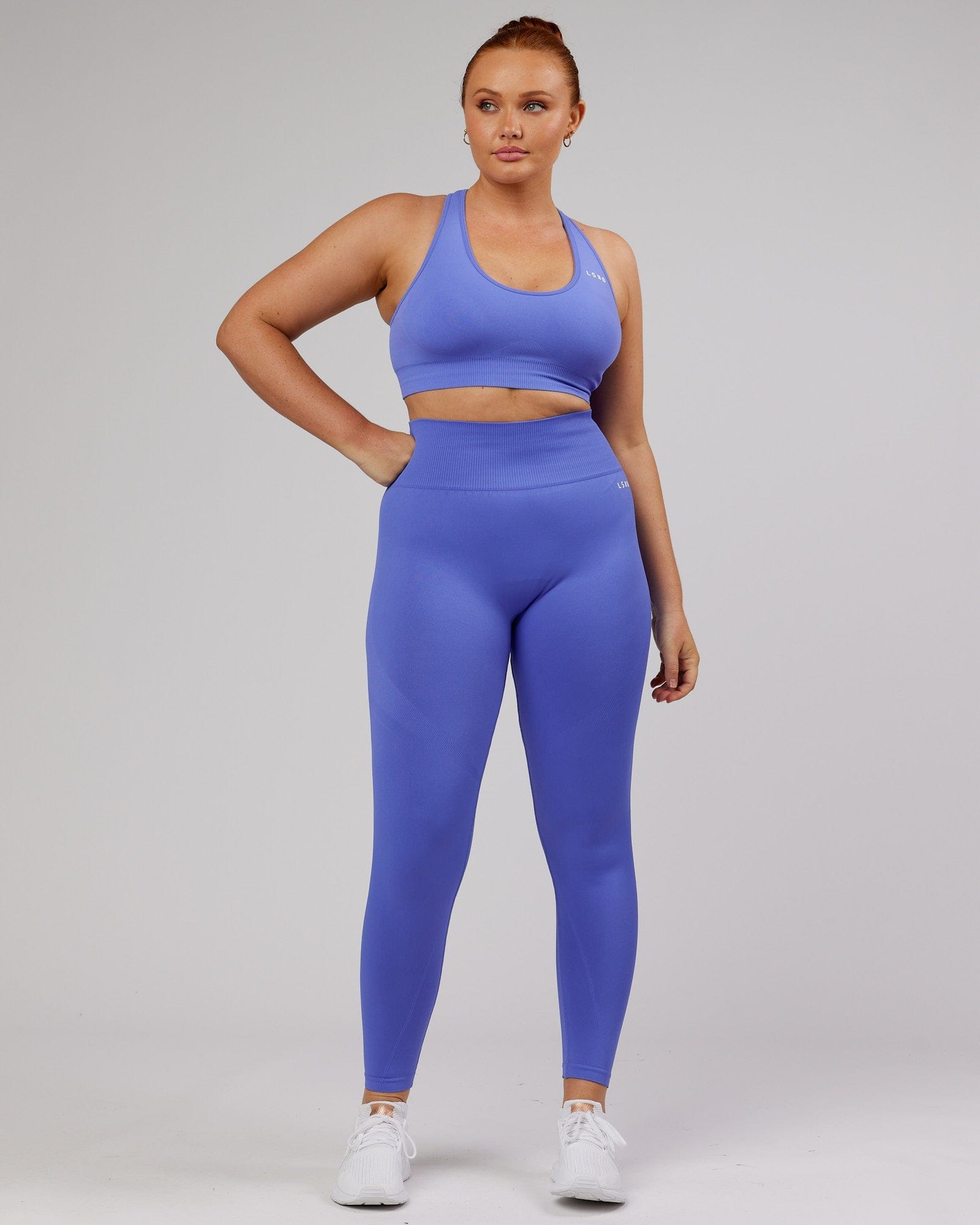Model wearing Limitless Seamless Full Length Tight - Cornflower Blue