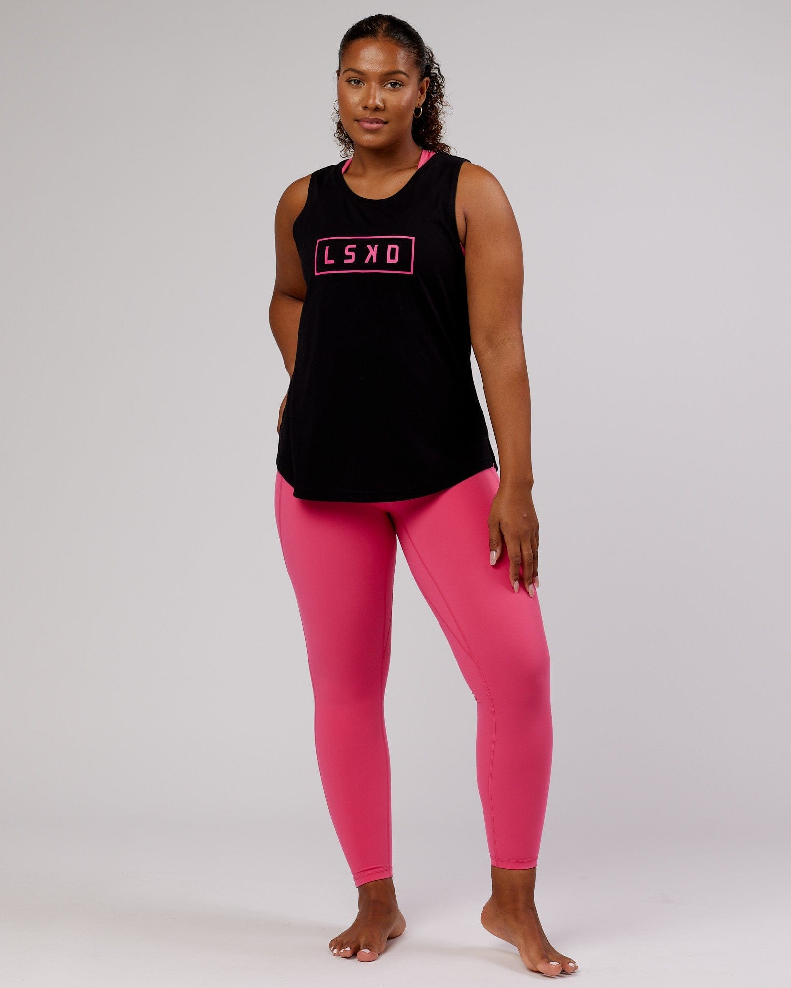 Model wearing Luna Tank - Black-Flamingo