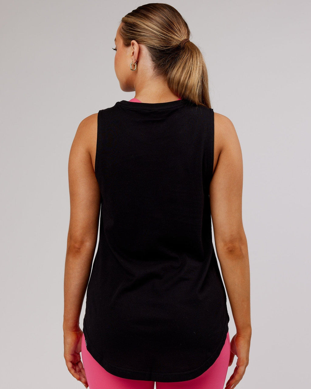 Model wearing Luna Tank - Black-Flamingo