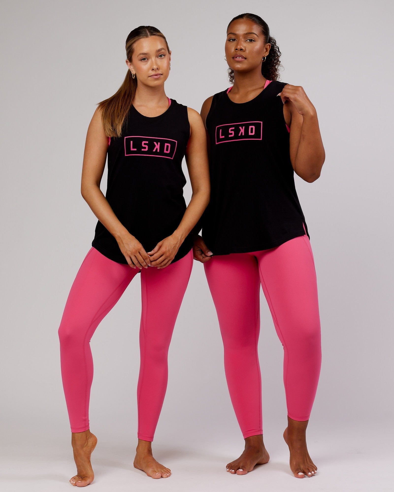 Model wearing Luna Tank - Black-Flamingo