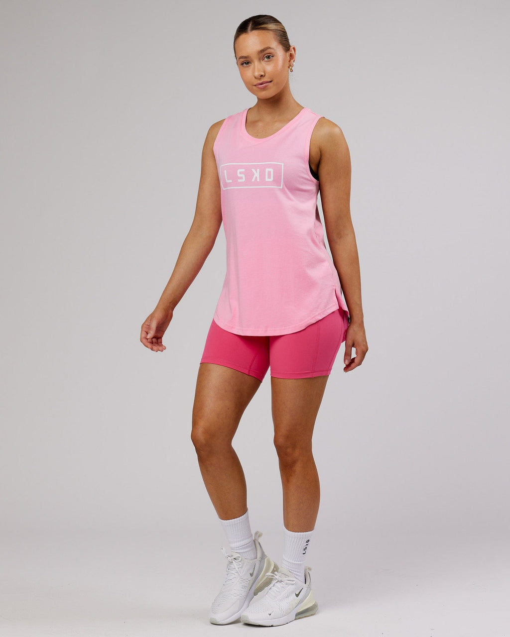 Model wearing Luna Tank - Pink Frosting