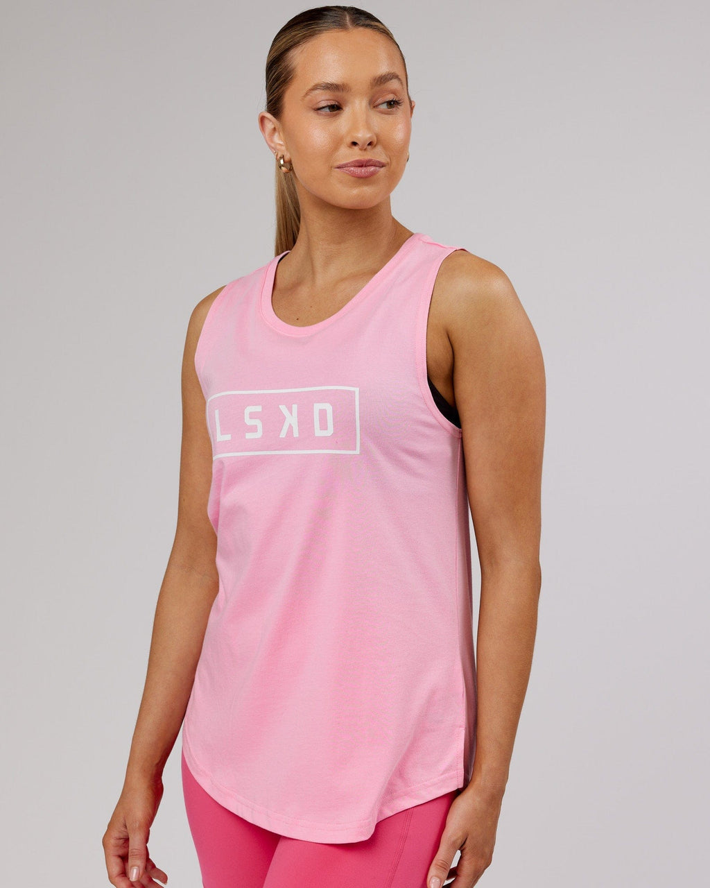 Model wearing Luna Tank - Pink Frosting