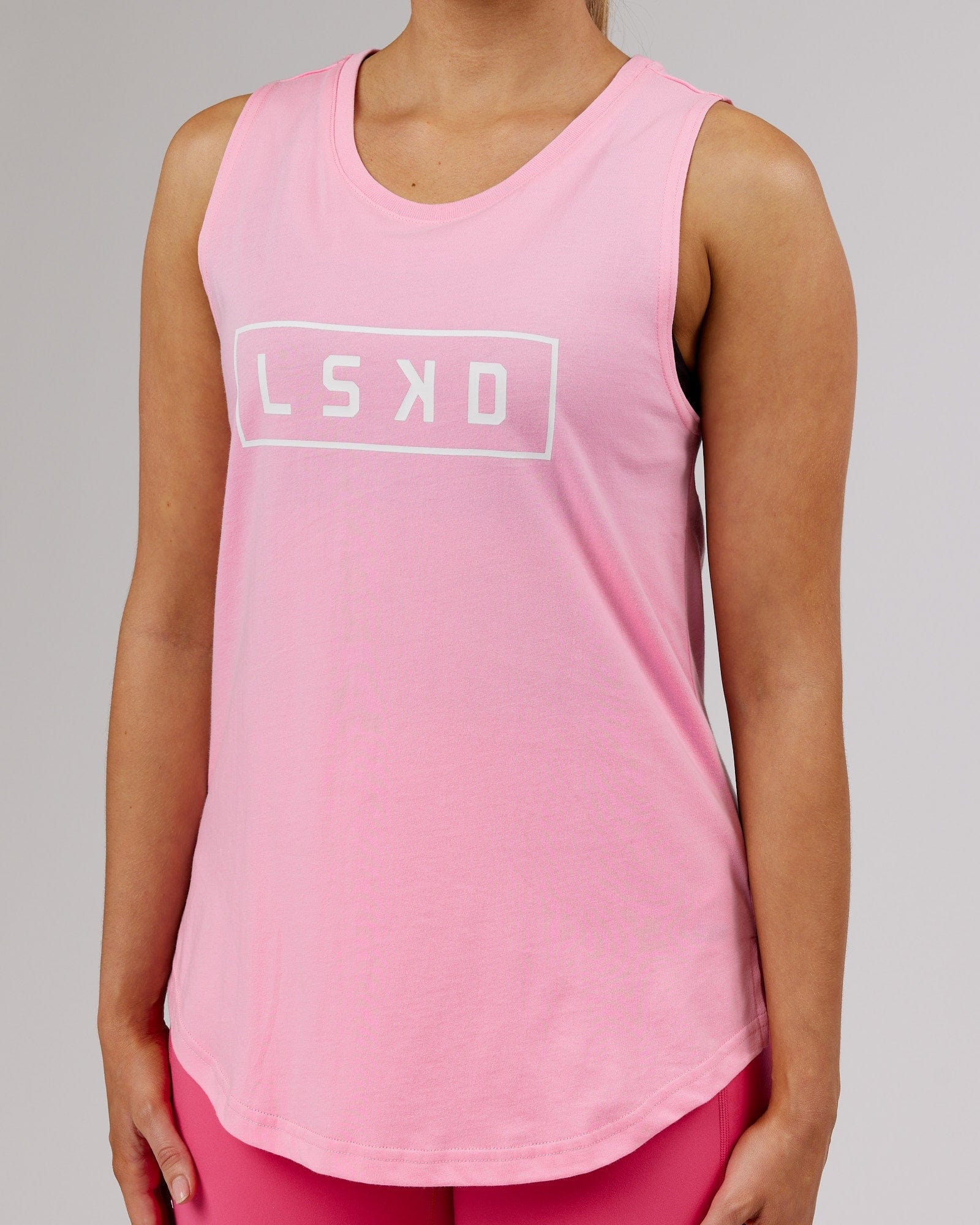 Model wearing Luna Tank - Pink Frosting