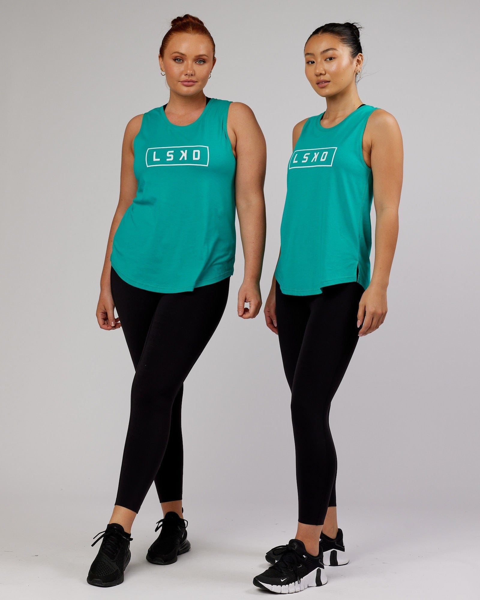 Model wearing Luna Tank - Hyper Teal