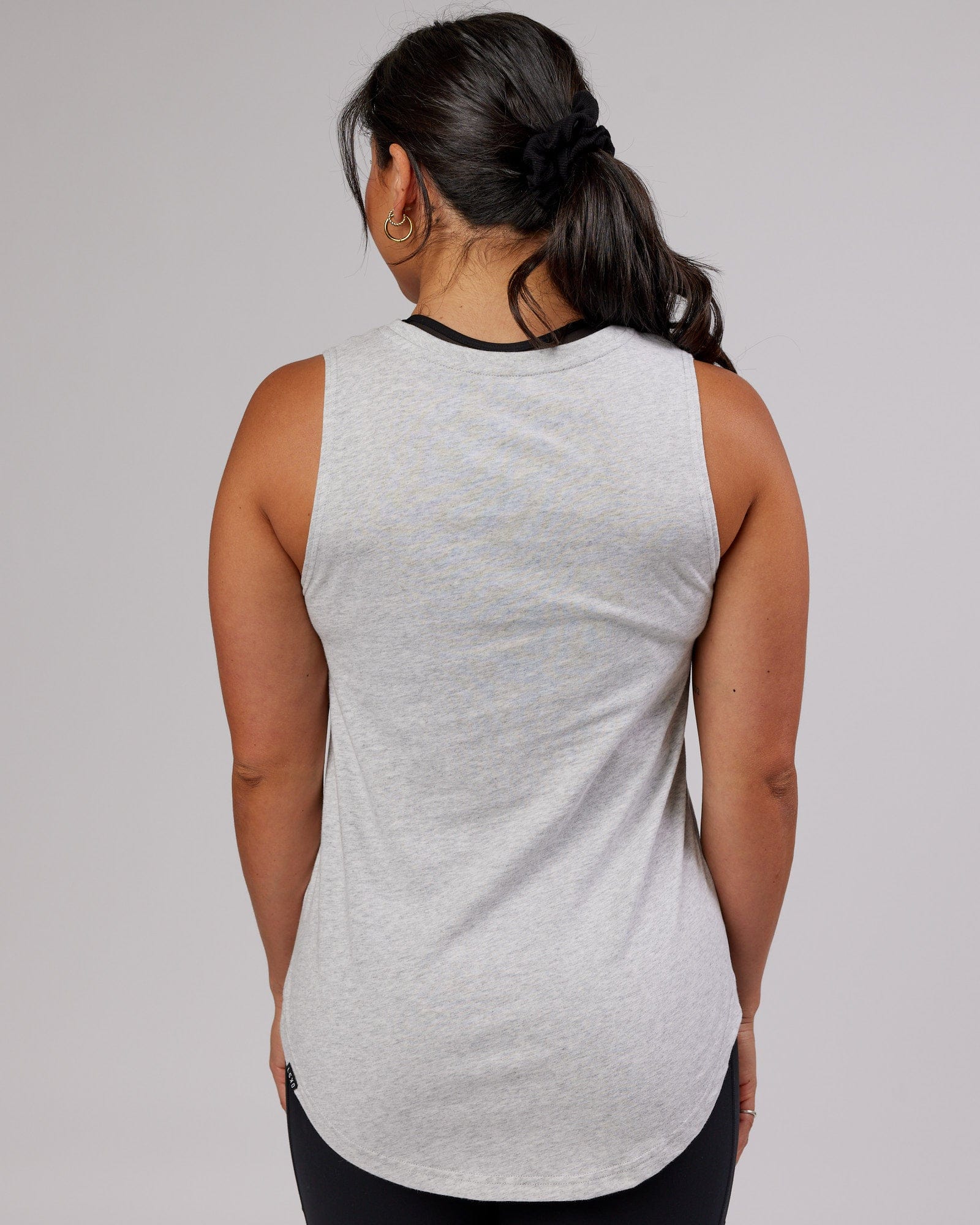 Model wearing Luna Tank - Lt Grey Marl-White