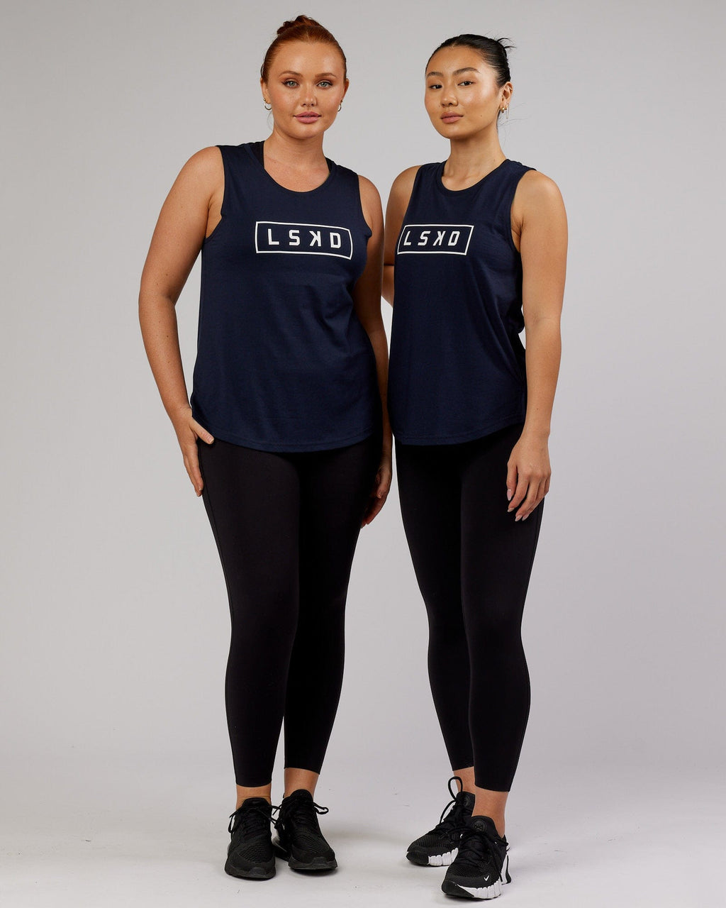 Model wearing Luna Tank - Navy-White