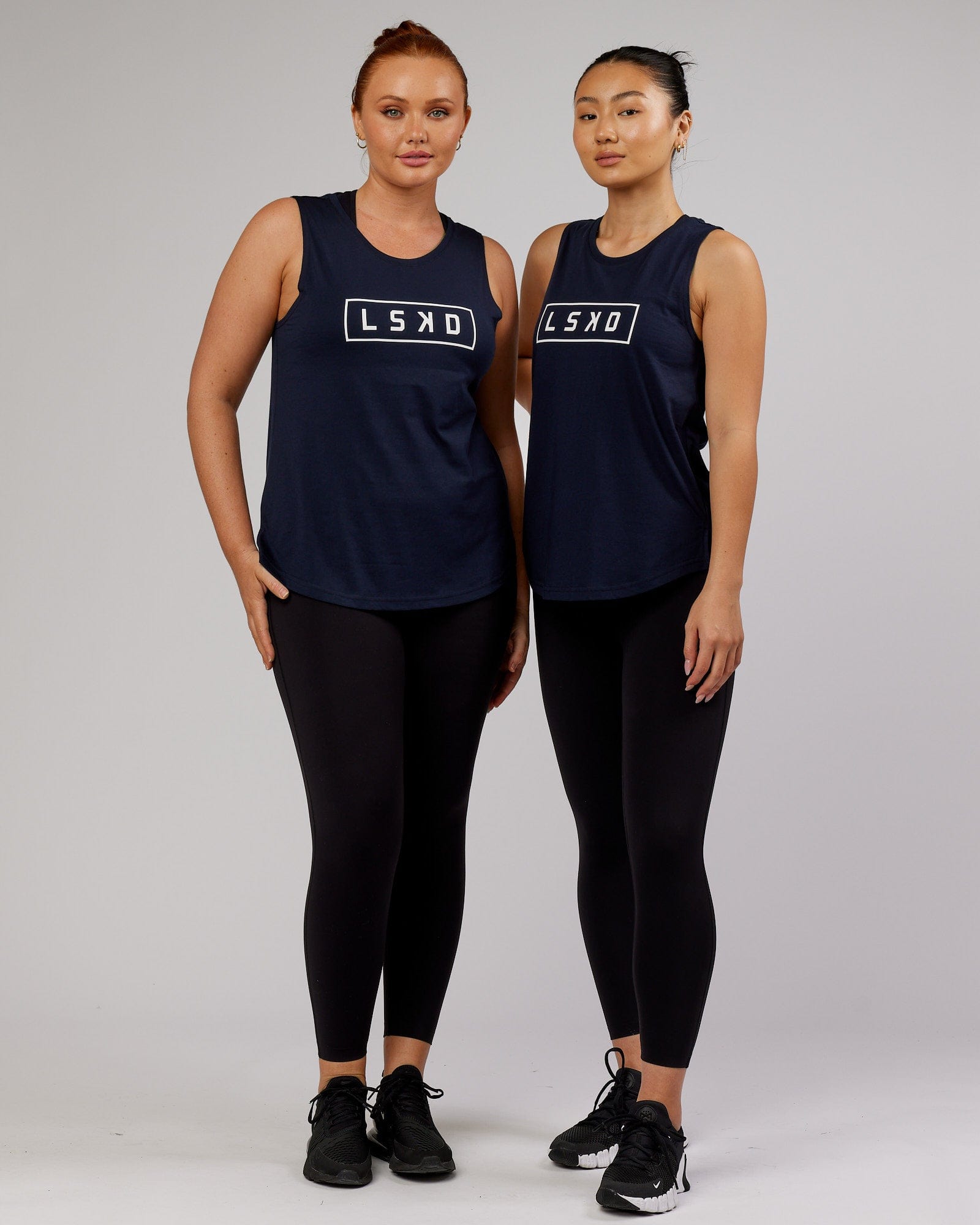 Model wearing Luna Tank - Navy-White