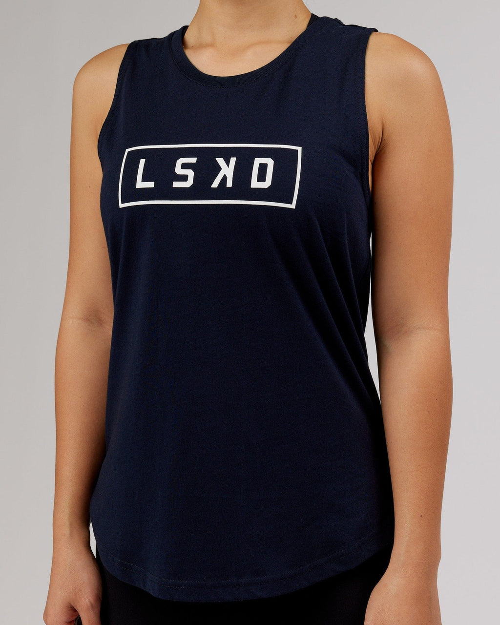 Model wearing Luna Tank - Navy-White