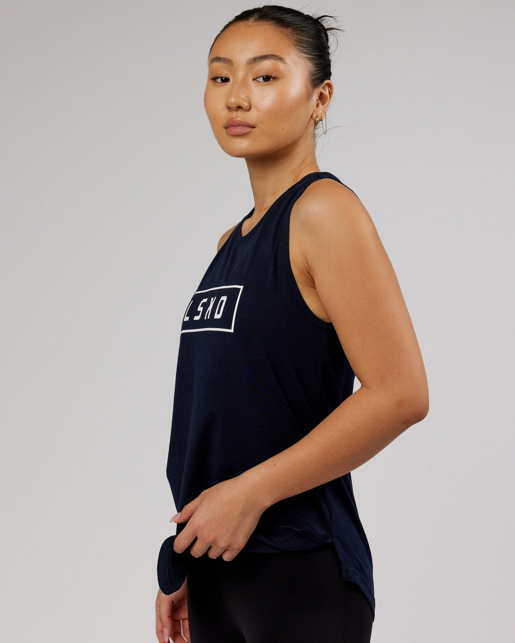 Model wearing Luna Tank - Navy-White