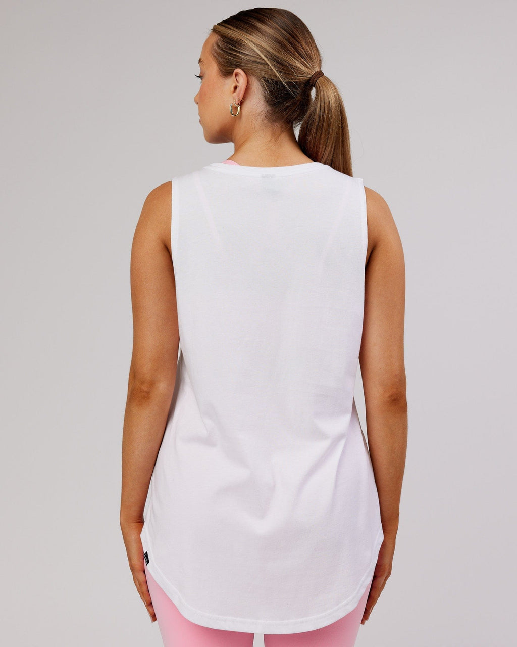 Model wearing Luna Tank - White-Pink Frosting