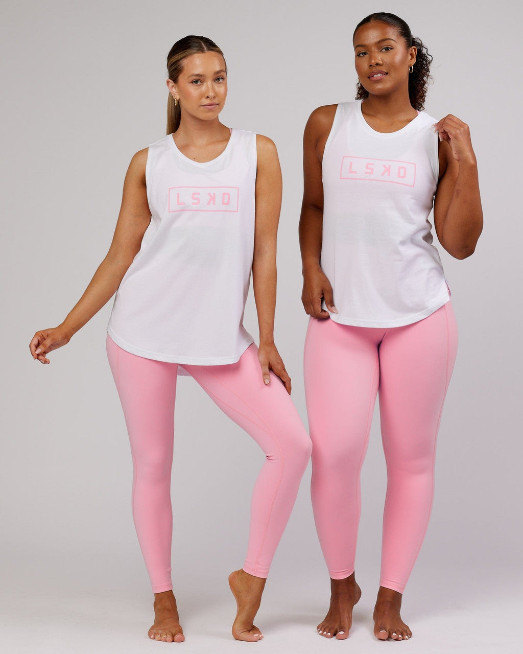Model wearing Luna Tank - White-Pink Frosting