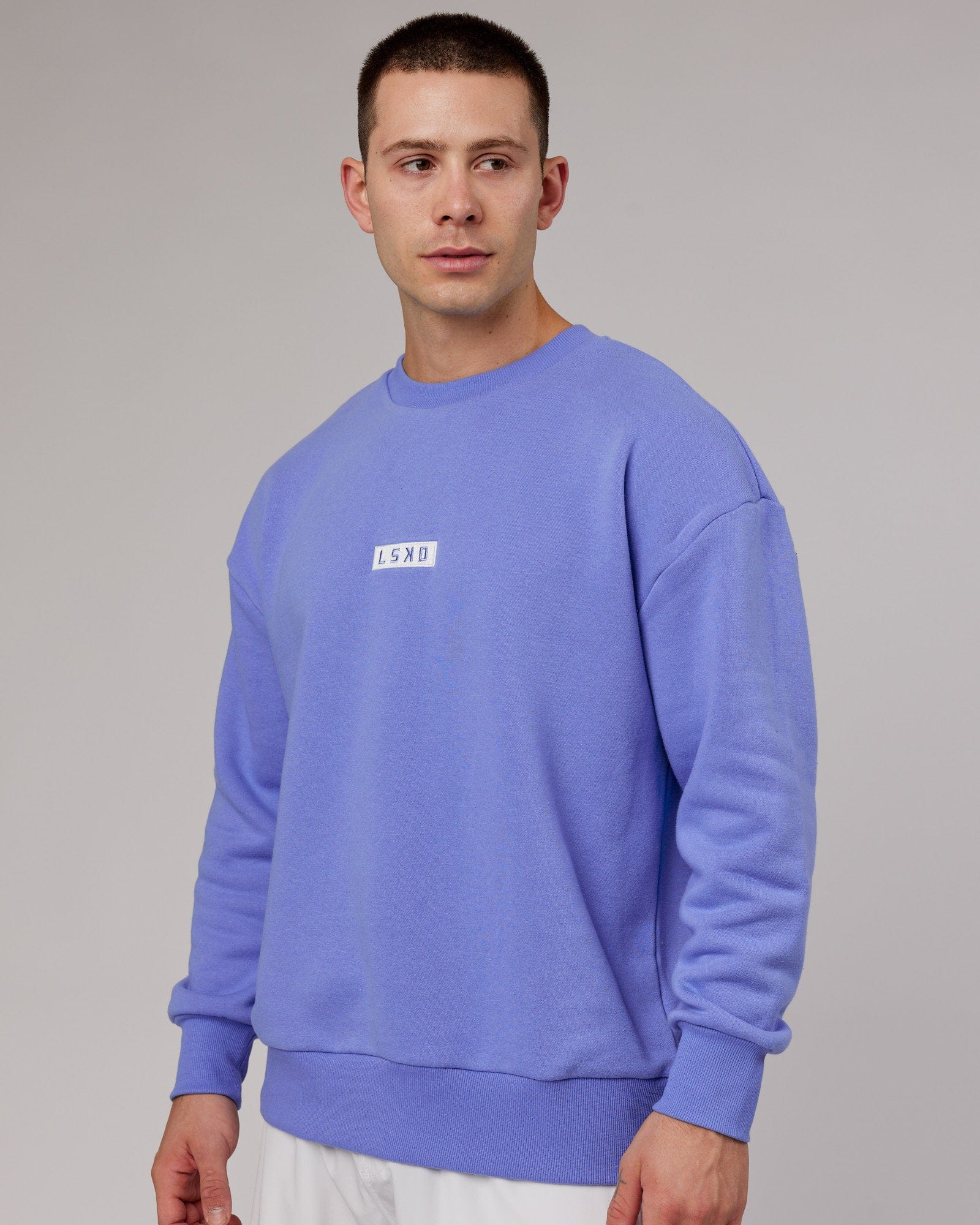 Model wearing Cornerstone Sweater Oversize - Cornflower Blue