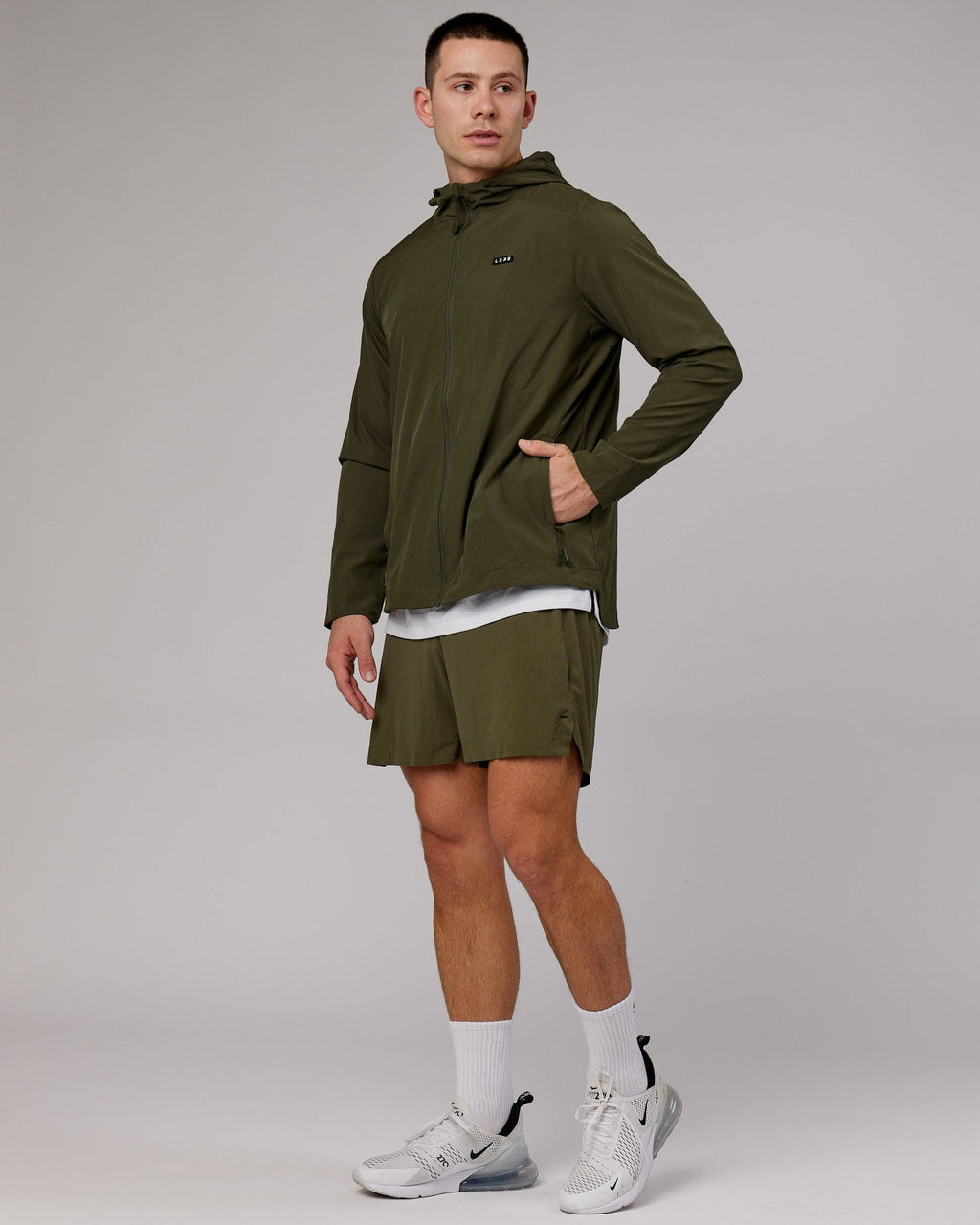 Model wearing Functional Training Jacket - Forest Night