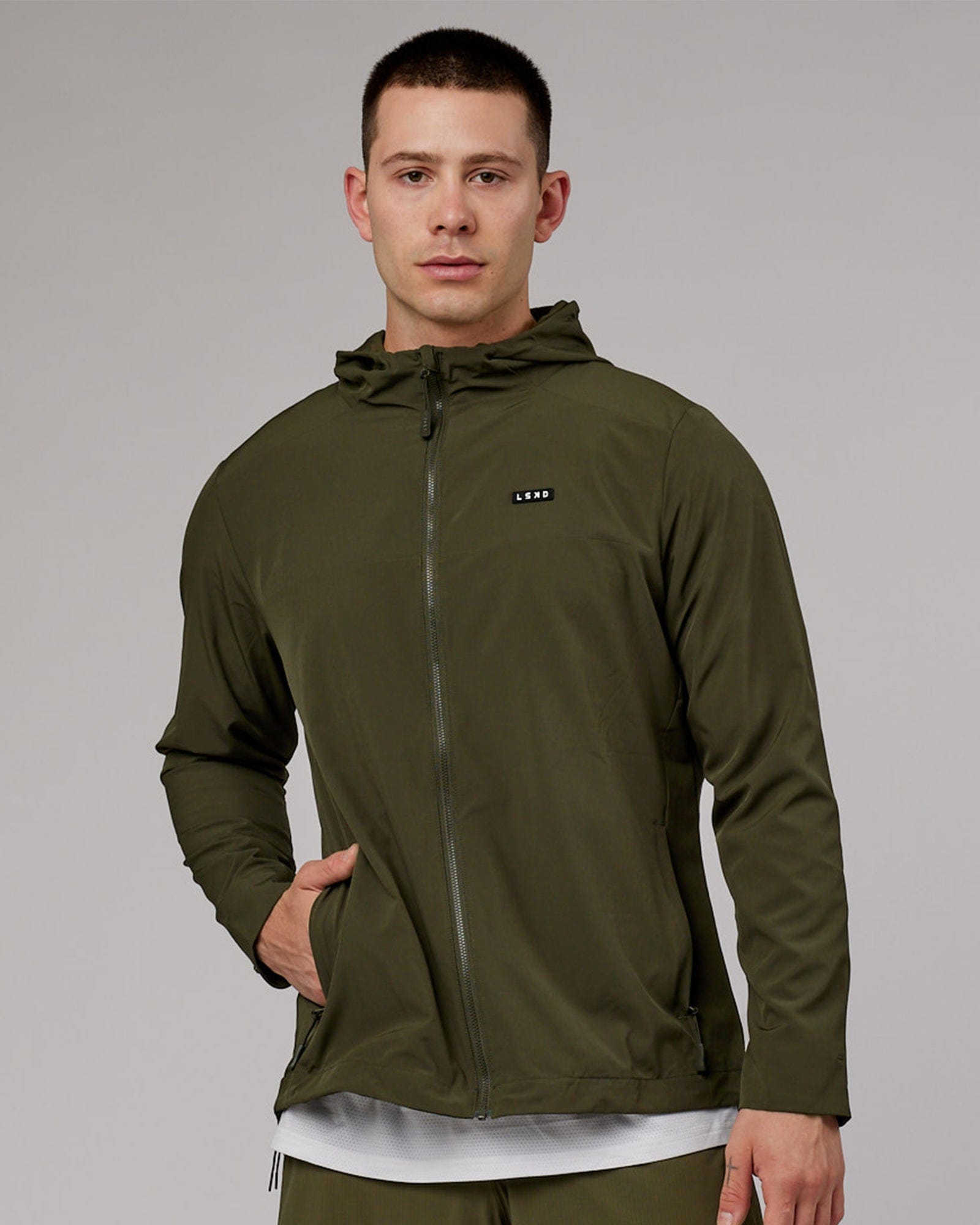 Model wearing Functional Training Jacket - Forest Night