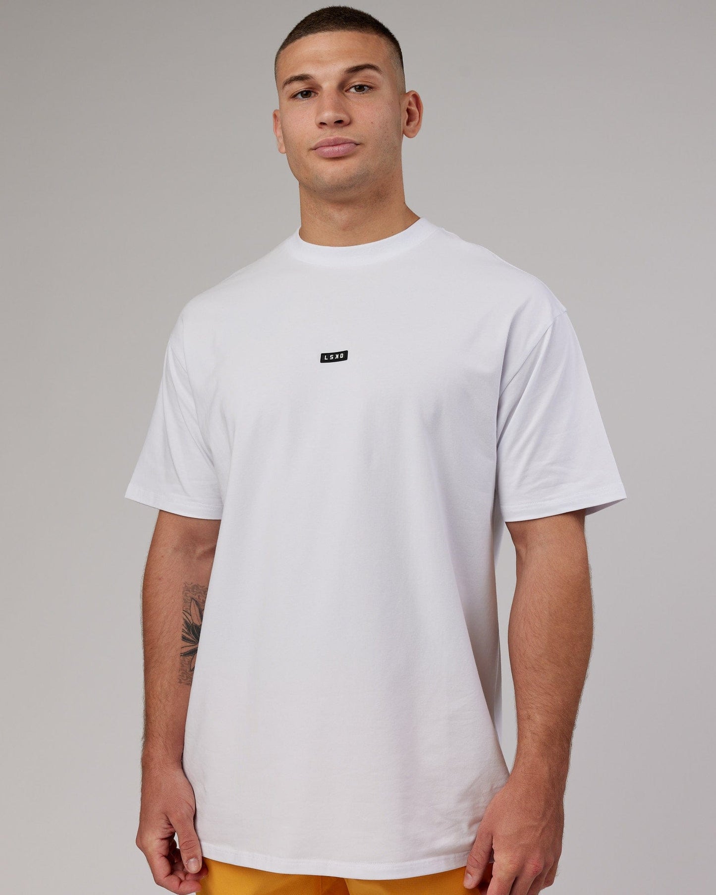 Model wearing Fundamental FLXCotton Tee Longline Oversize - White