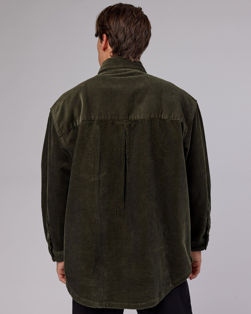 Model wearing Iconic Cord Shacket - Forest Night