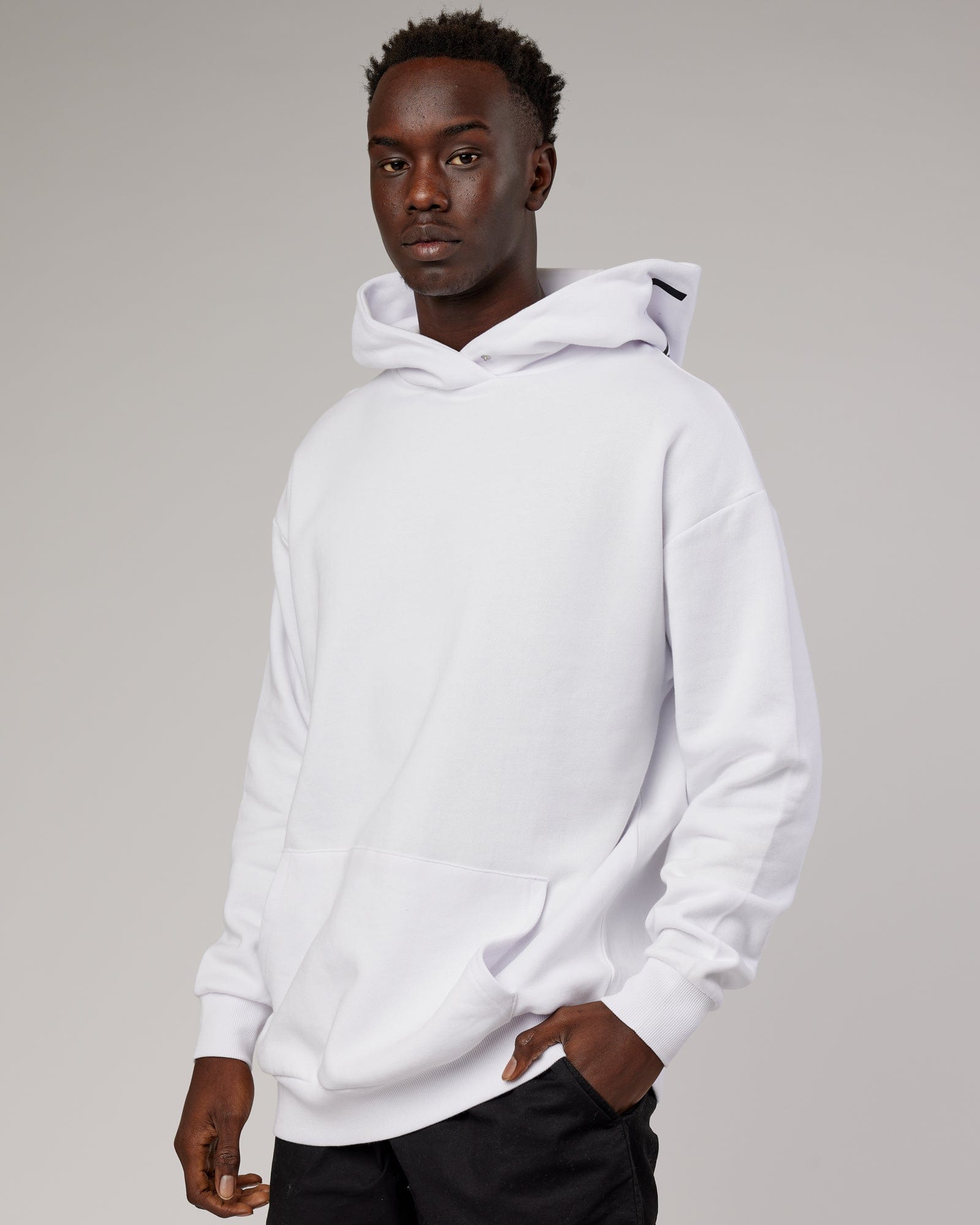Model wearing Linear Hoodie Oversize - White