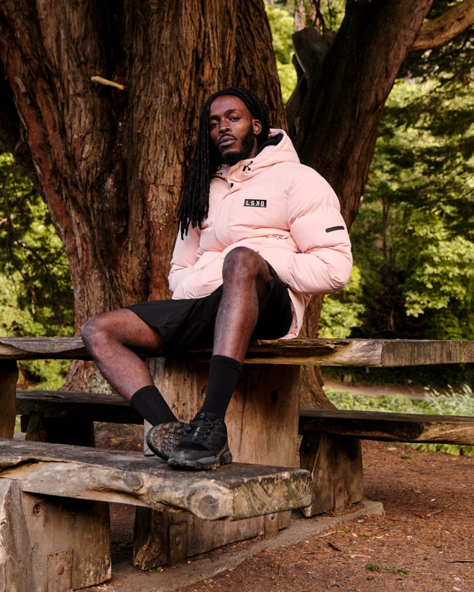 Model wearing Roasted Puffer Jacket Oversize 22 - Peach Whip