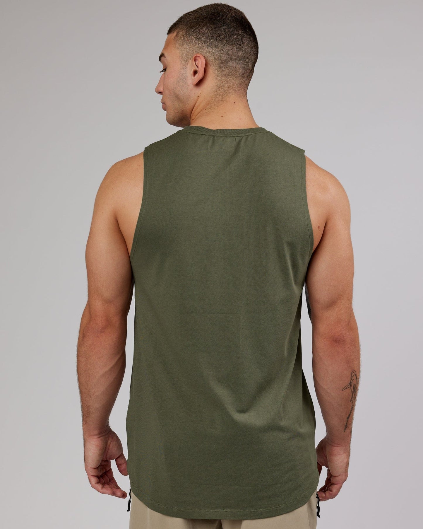 Model wearing Deluxe PimaFLX Tank - Olive Fade