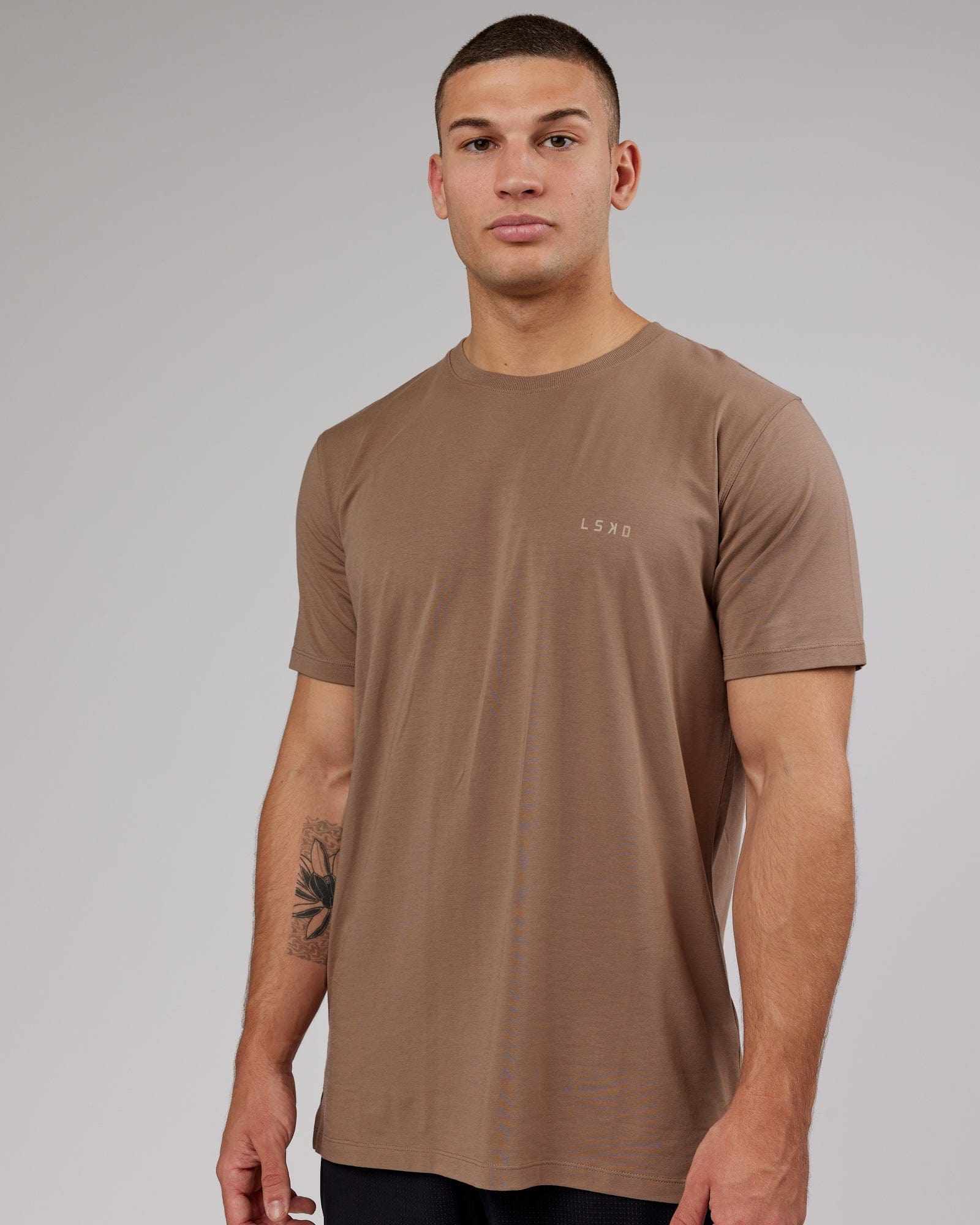 Model wearing Deluxe PimaFLX Tee - Fossil