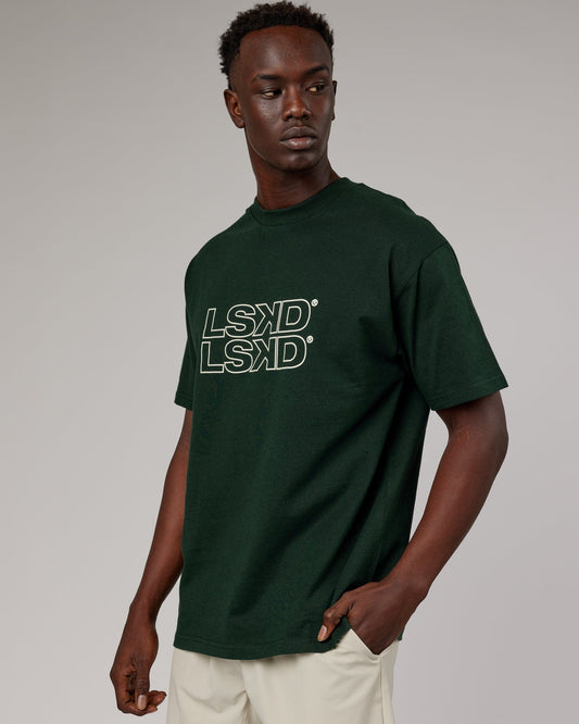 Model wearing Stacks Up Heavyweight Oversize Tee - Forest