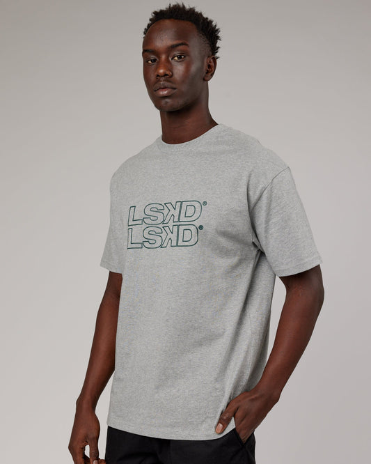 Model wearing Stacks Up Heavyweight Oversize Tee - Lt Grey Marl