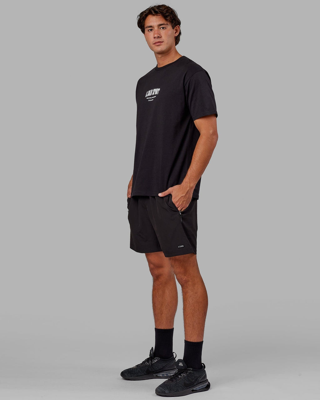 Model wearing Standard Heavyweight Tee Oversize - Black-White
