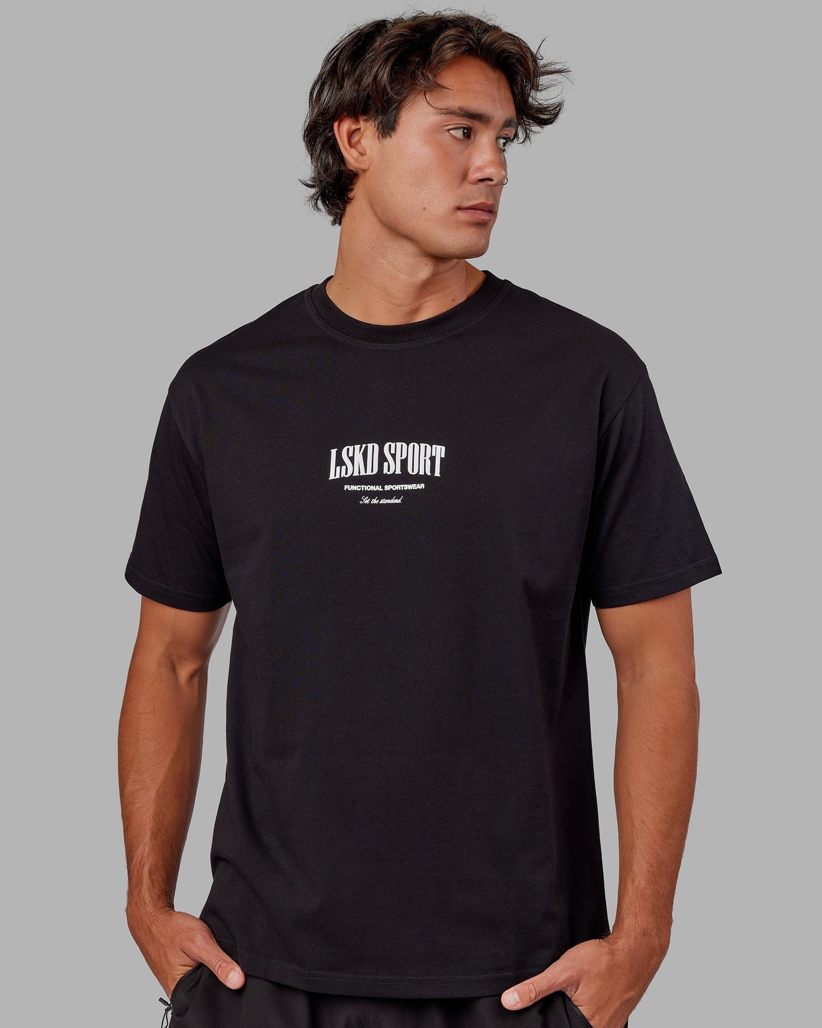 Model wearing Standard Heavyweight Tee Oversize - Black-White