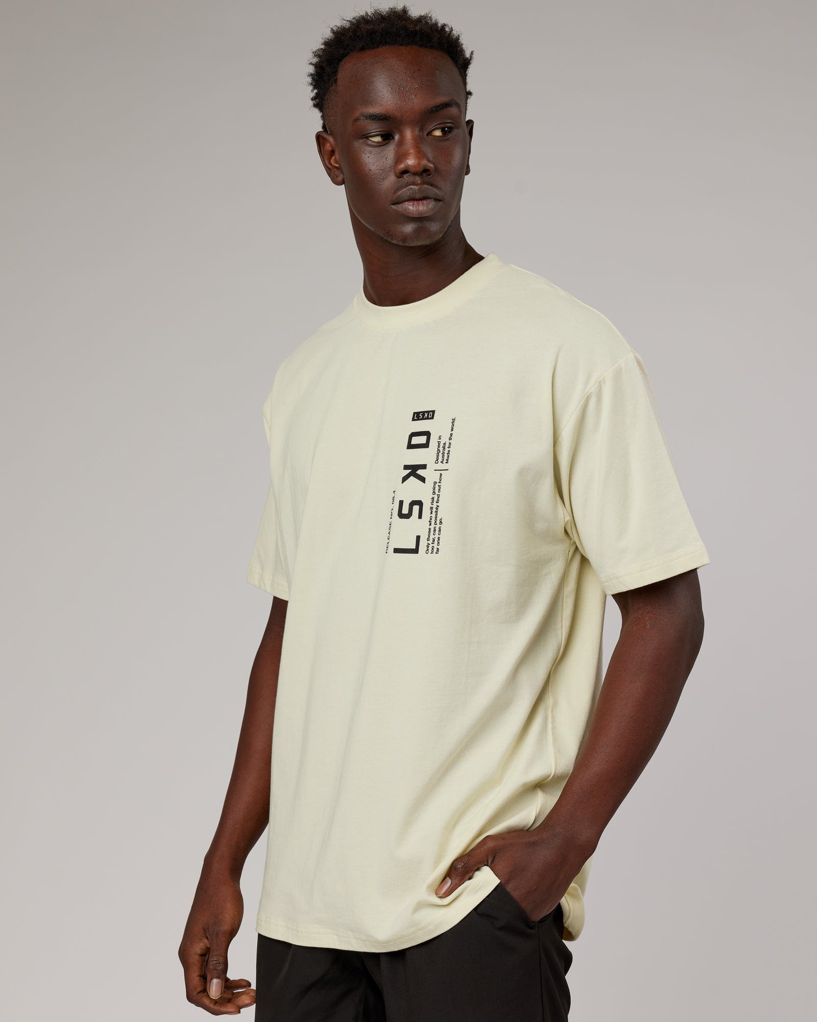 Model wearing Upright FLXCotton Tee Oversize - Almond Milk