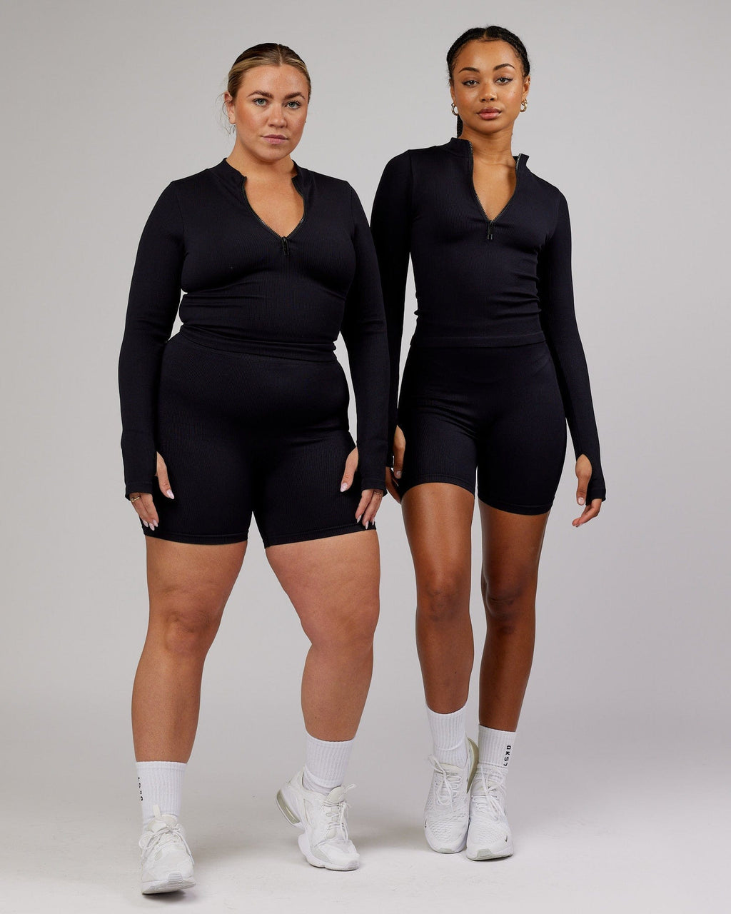 Model wearing Minimal 1/4 Zip LS Top - Black