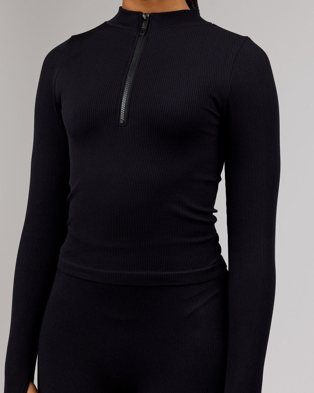 Model wearing Minimal 1/4 Zip LS Top - Black