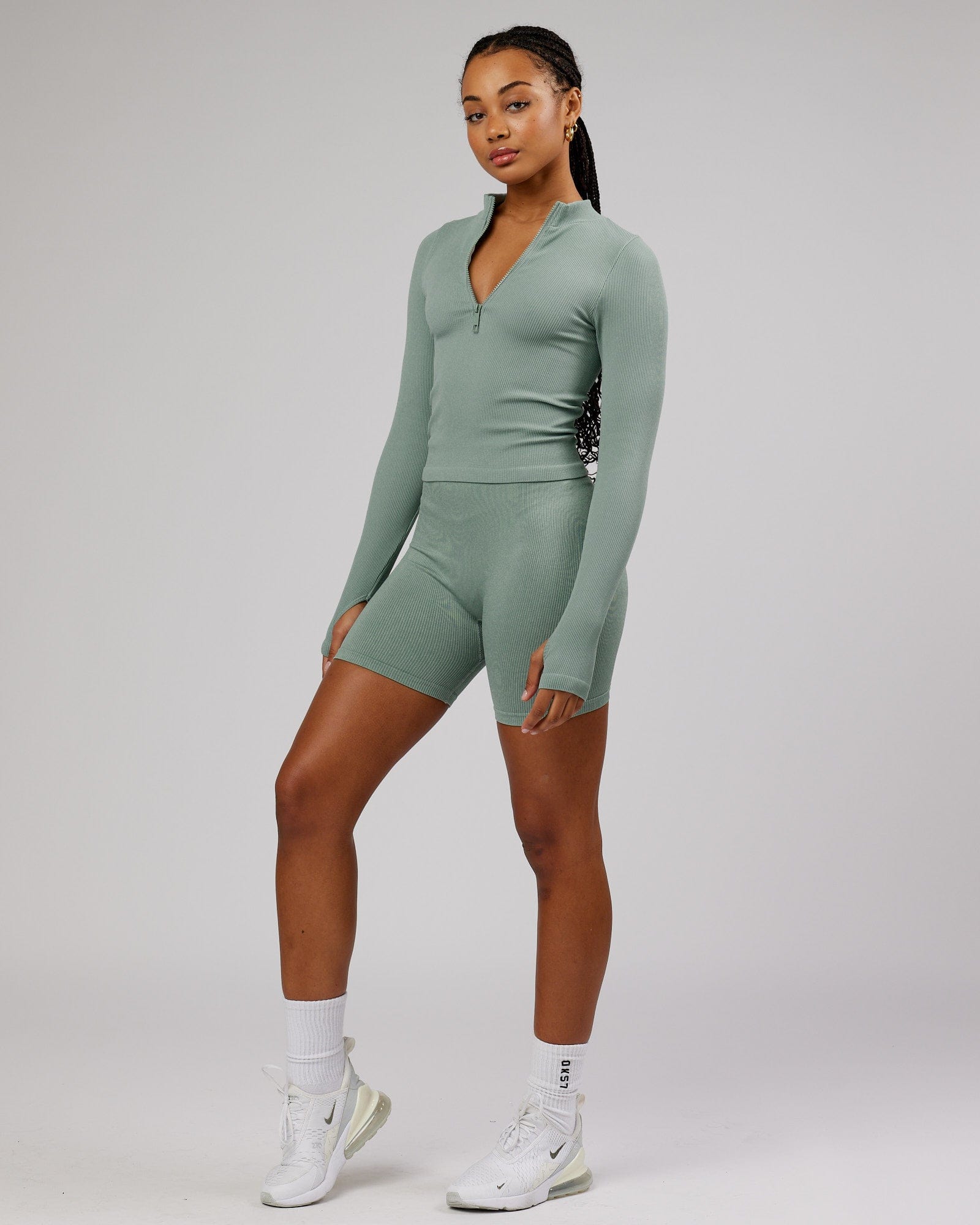 Model wearing Minimal 1/4 Zip LS Top - Frost