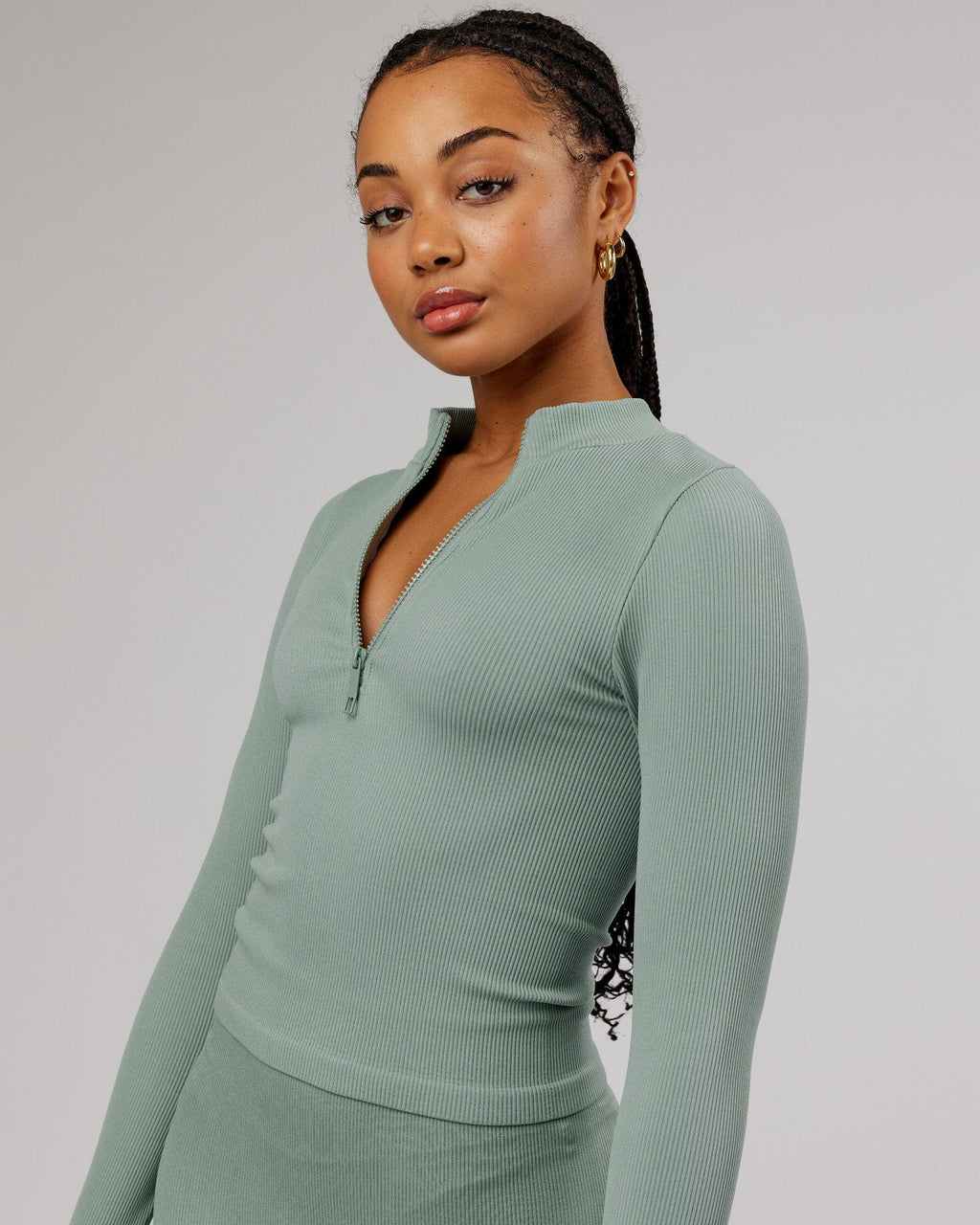 Model wearing Minimal 1/4 Zip LS Top - Frost