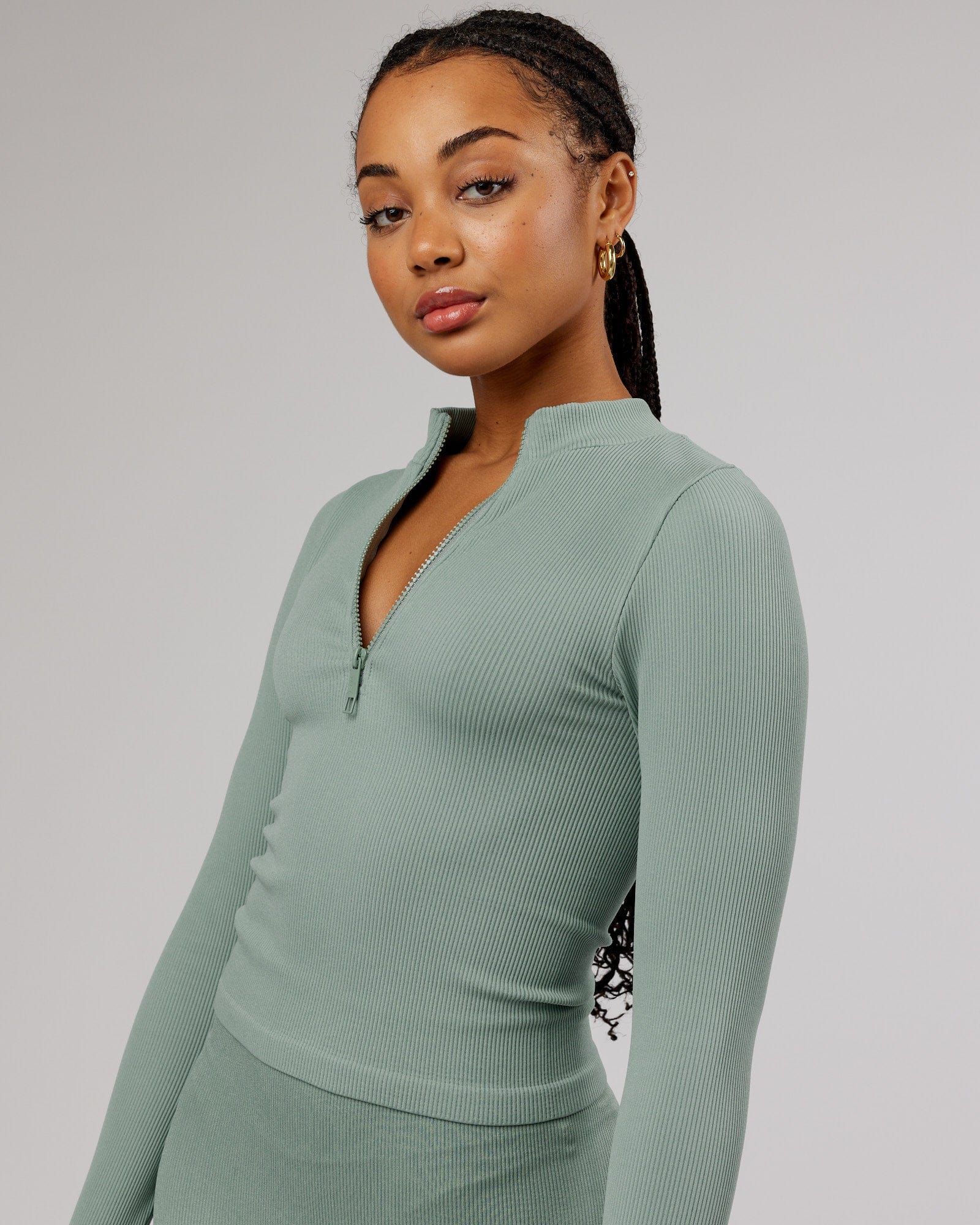 Model wearing Minimal 1/4 Zip LS Top - Frost