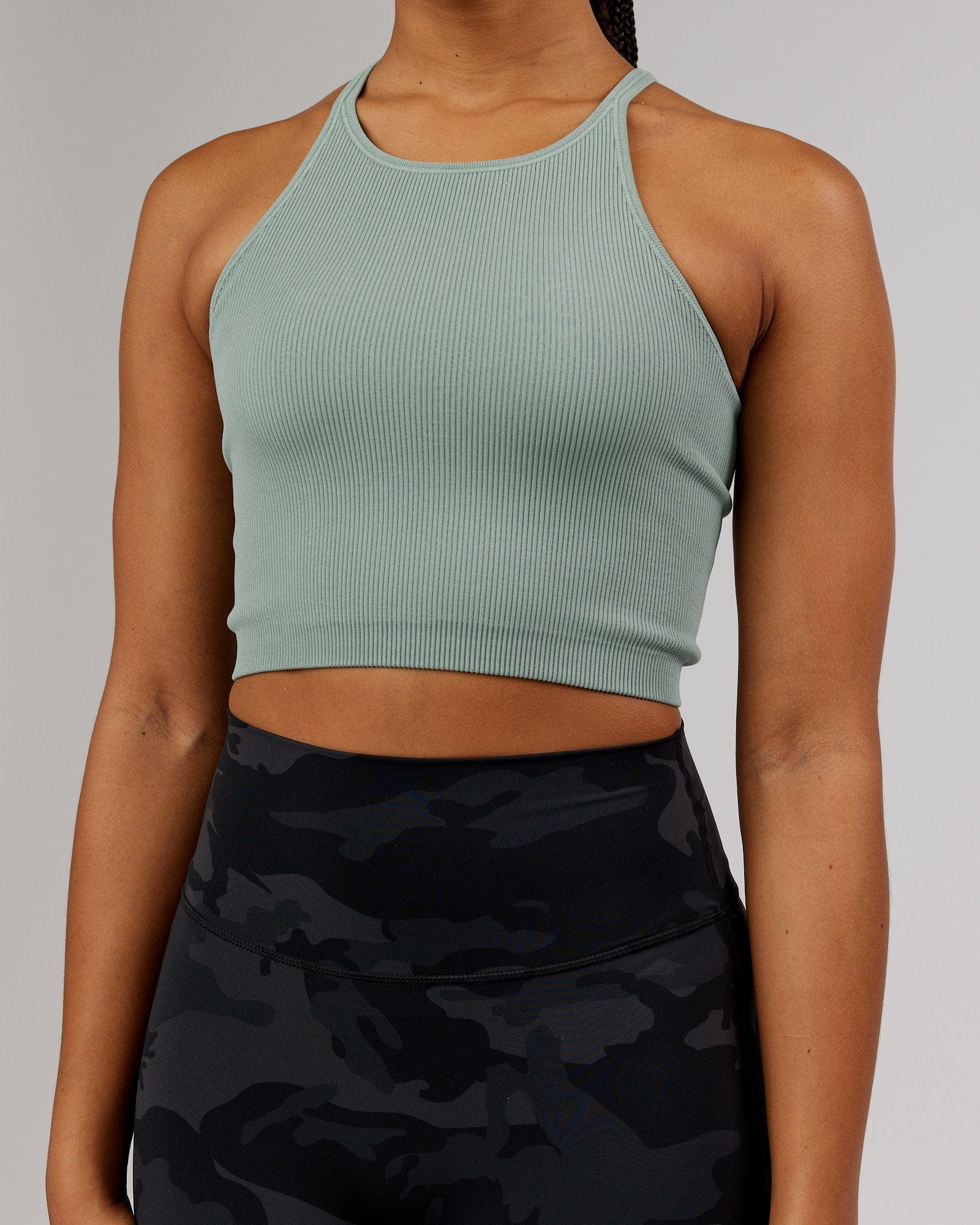 Model wearing Minimal Seamless Crop Ribbed Tank - Frost