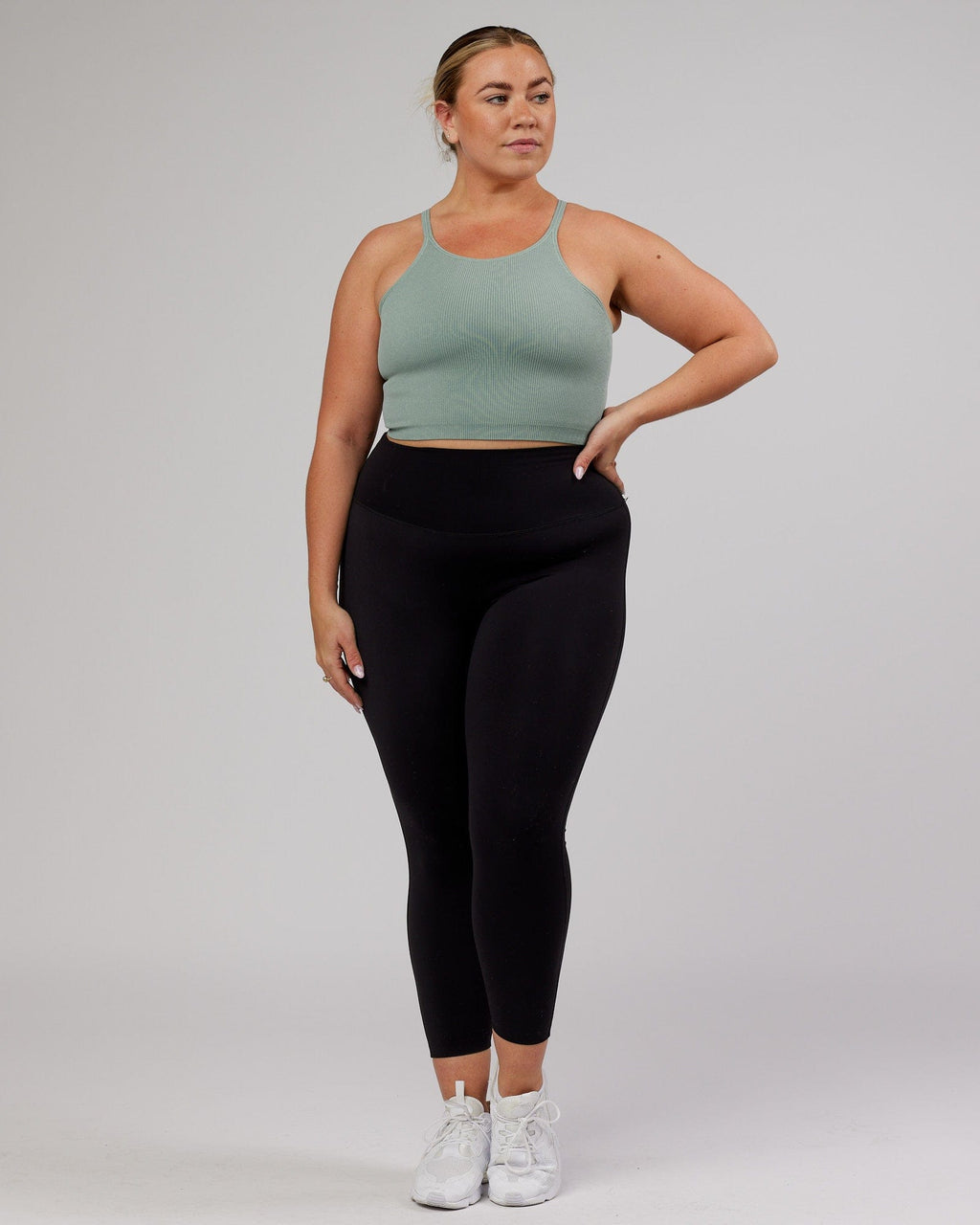 Model wearing Minimal Seamless Crop Ribbed Tank - Frost