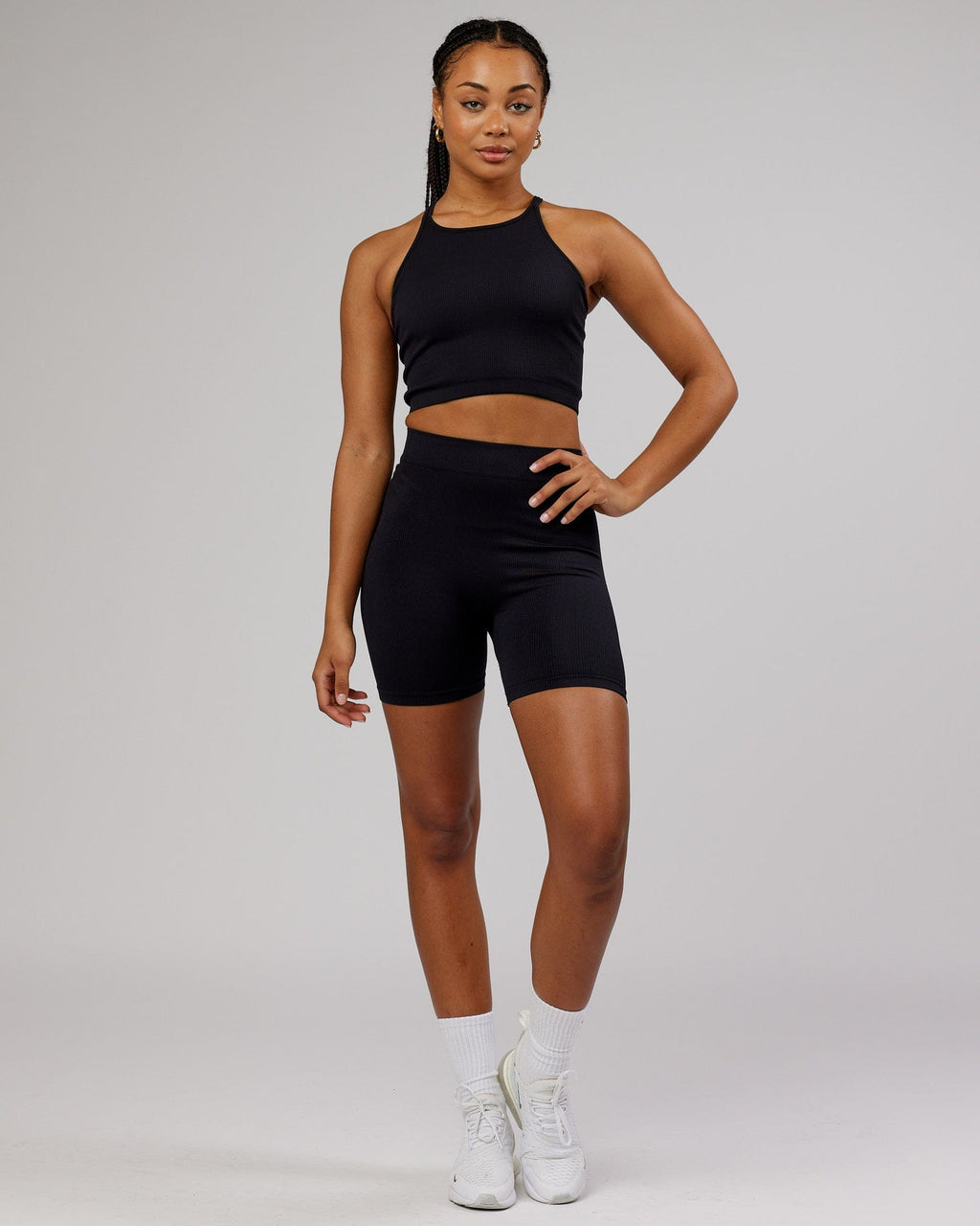 Model wearing Minimal Ribbed Seamless Shorts - Black