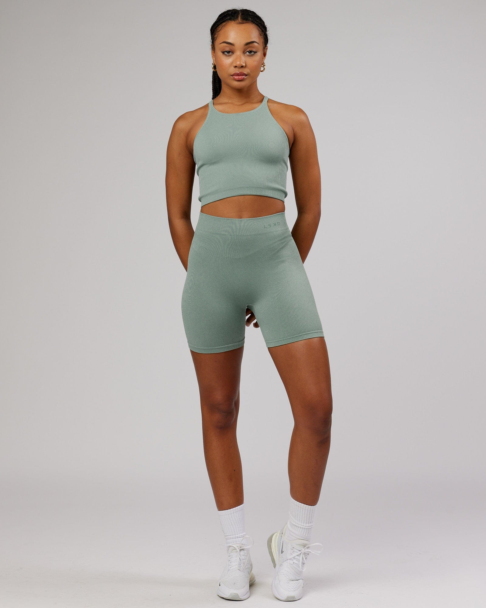 Model wearing Minimal Ribbed Seamless Shorts - Frost